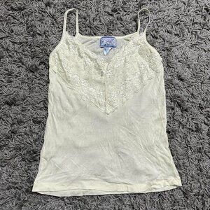 Vintage 90s Coquette Light Yellow Lace Trim Tank Size S
